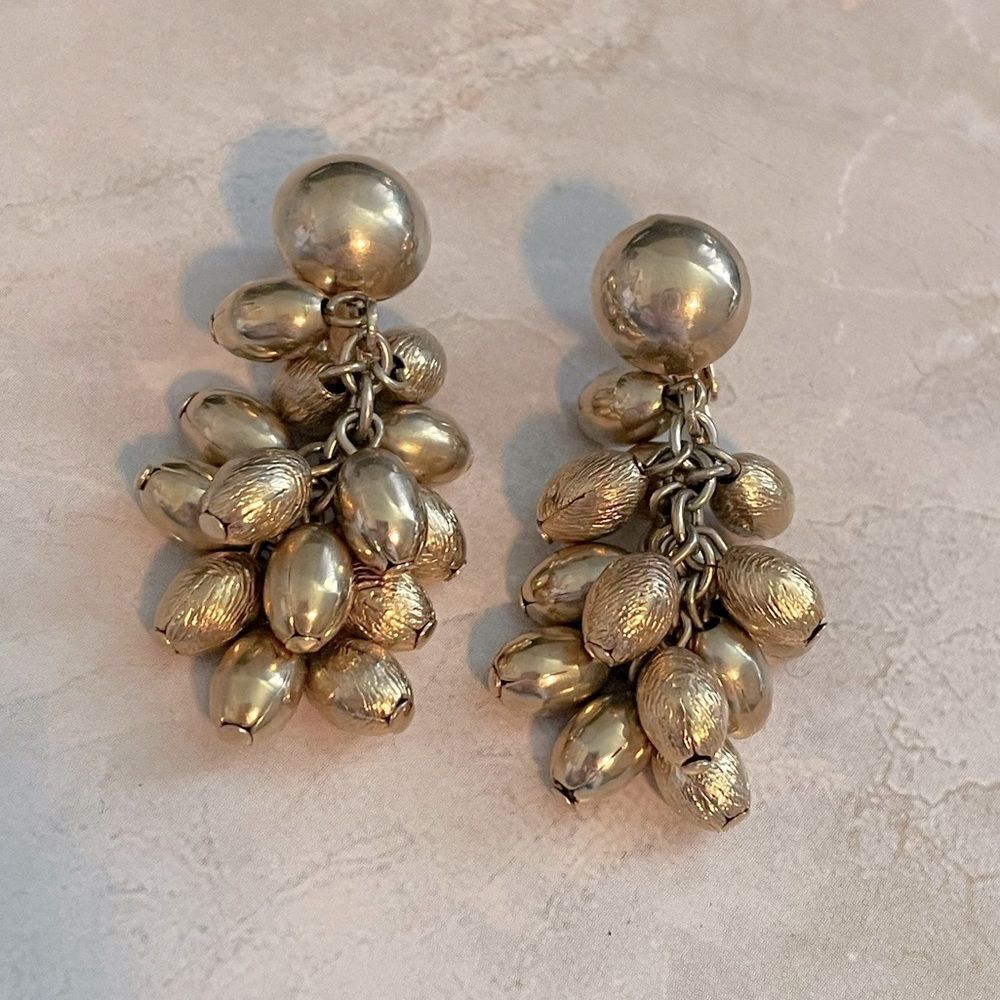Vintage Tiffany Inspired Gold Tone Cluster Beaded Dangle Earrings